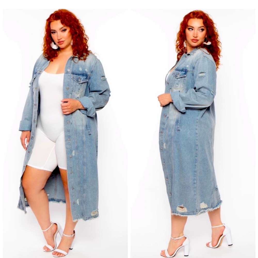 NWOT Destroyed Long Denim Duster Jacket 🌷🌷